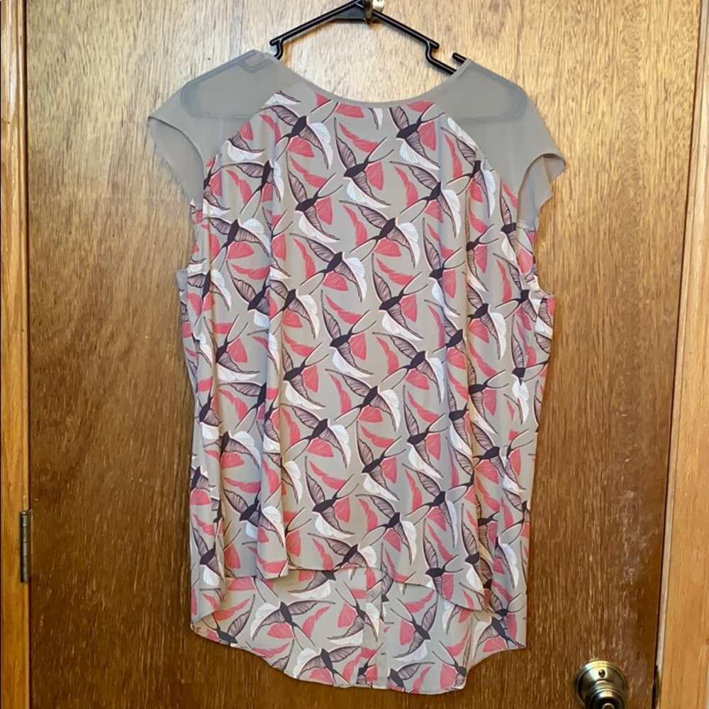 Apt 9- Grey Back Button Bird Pattern Top